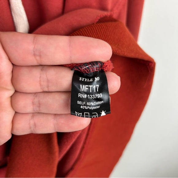 POL Burnt Orange oversized asymmetrical ruffled hem hoodie size: S - Picture 10 of 15